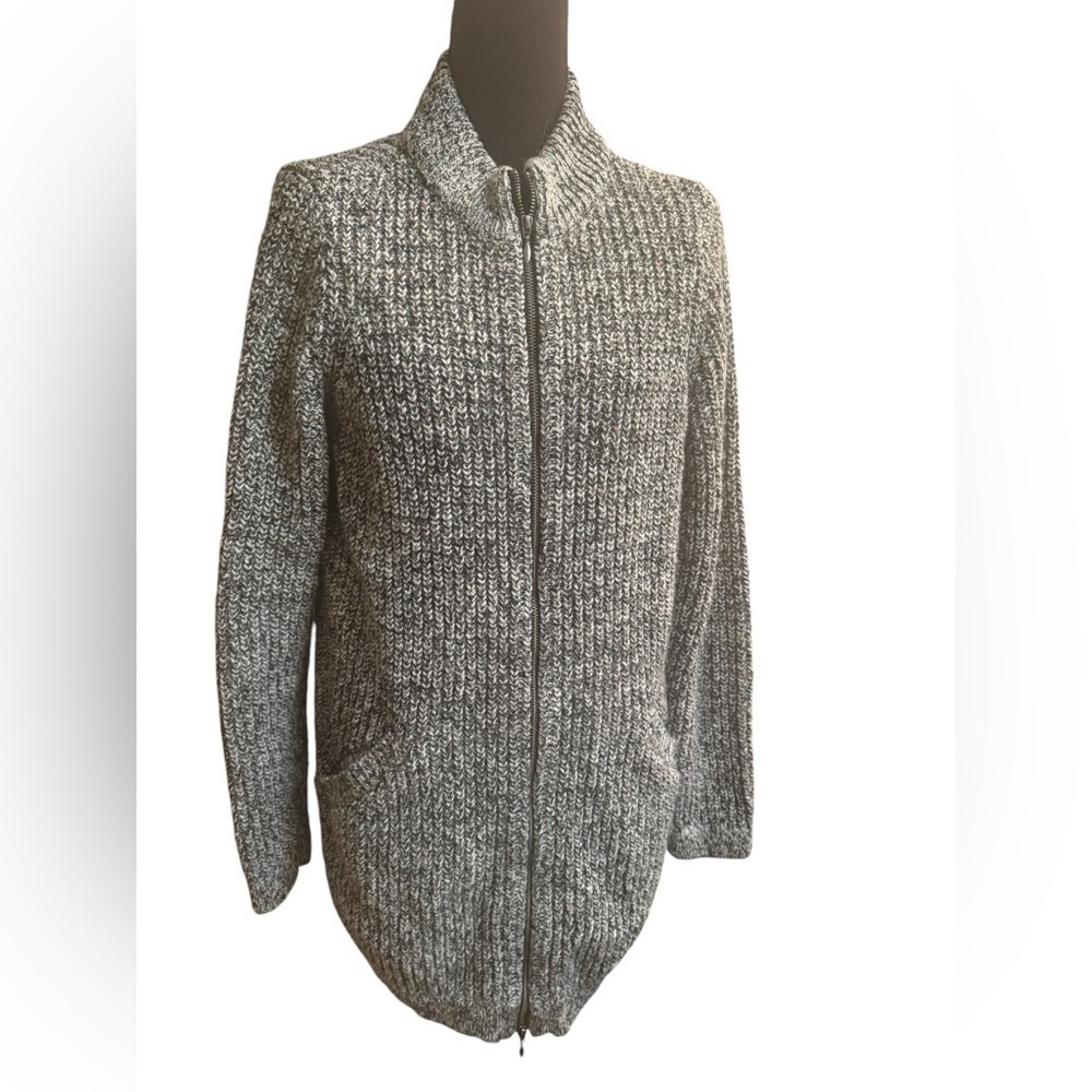 VINTAGE WOOL J.JILL Full Zip Cardigan Sweater Long Tunic Chunky Knit Women's SM